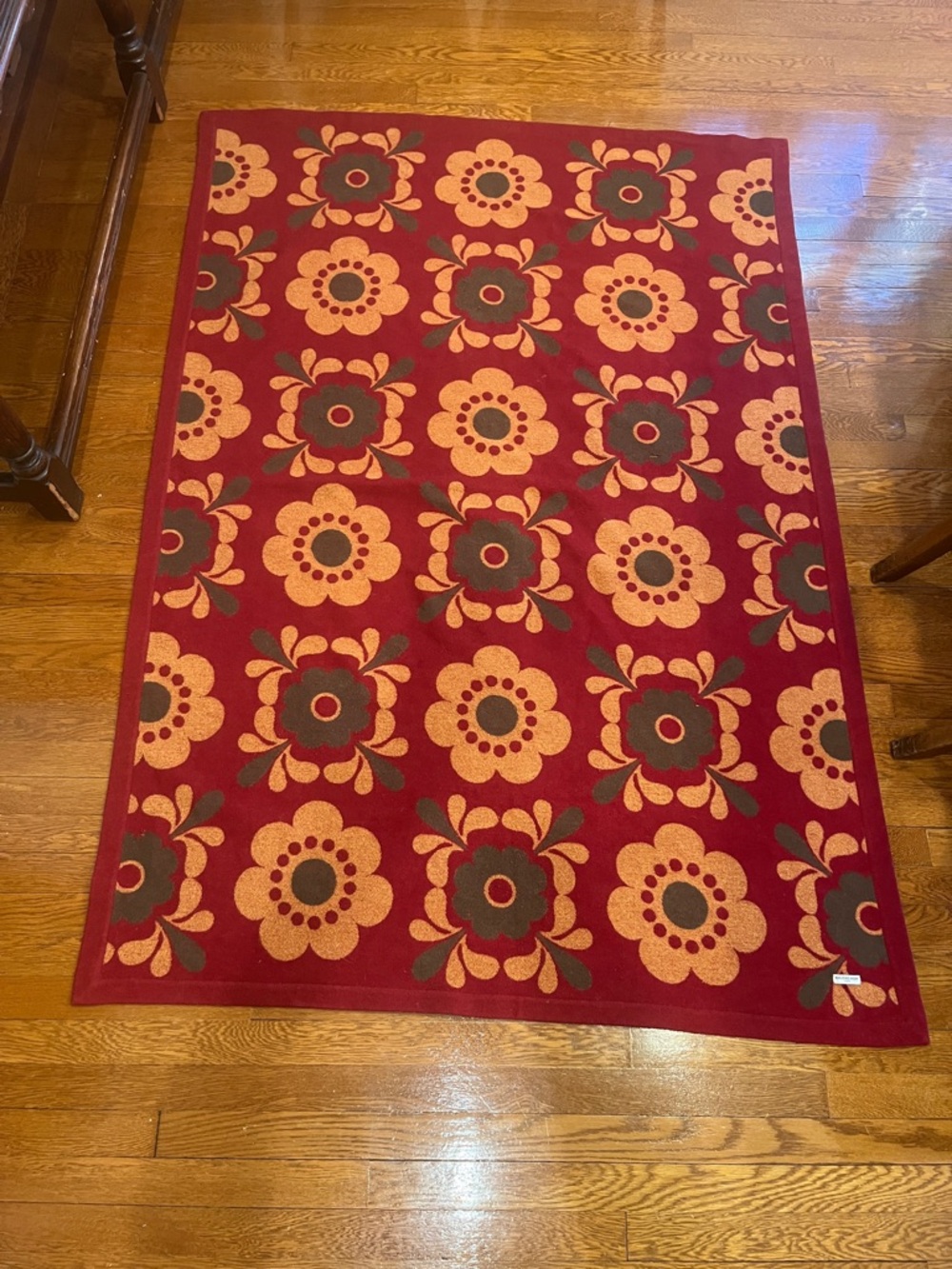 Balenciaga Red Orange Brown Floral Cashmere/Wool throw blanket.